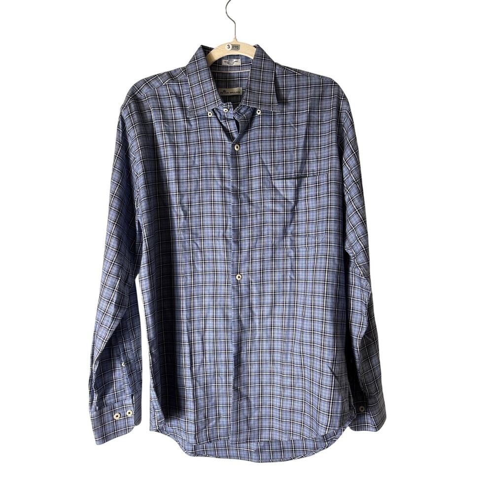 Men's Peter Millar Blue Plaid Long sleeve Button Down Shirt Sz M